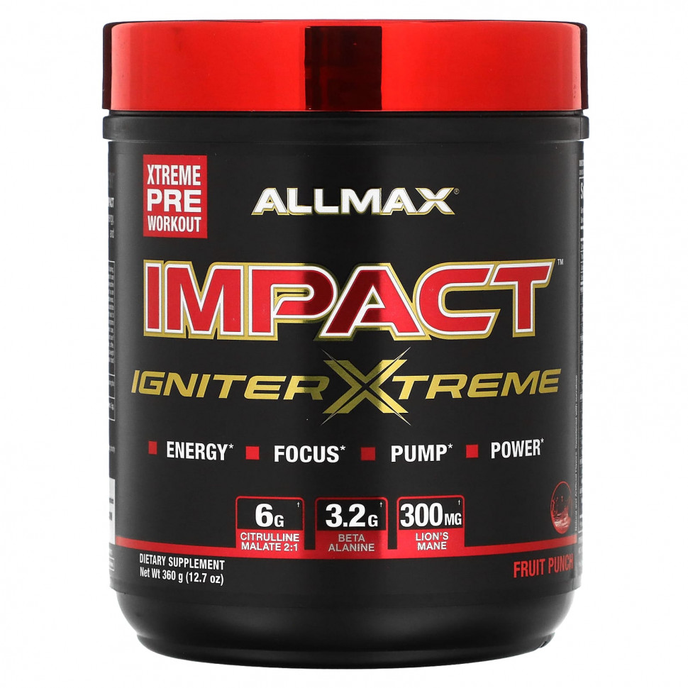   ALLMAX, IMPACT Igniter Xtreme, Pre-Workout, Fruit Punch, 12.7 oz (360 g)   -     , -,   