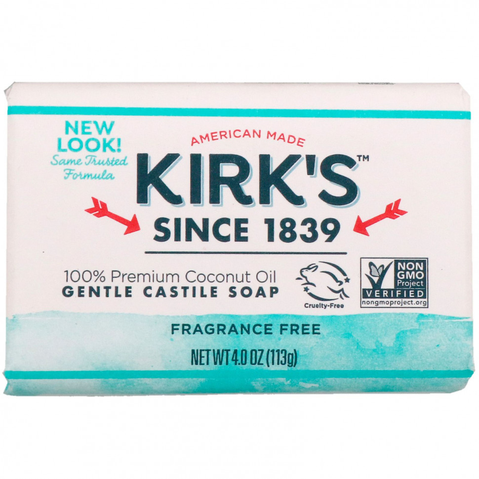   Kirk's, Gentle Castile Soap Bar, Fragrance Free, 4 oz (113 g)   -     , -  