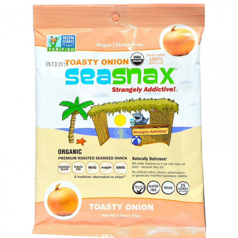   SeaSnax, Toasty Onion, Roasted Seaweed Snack, 5 sheets - .54 oz (15 g)   -     , -  