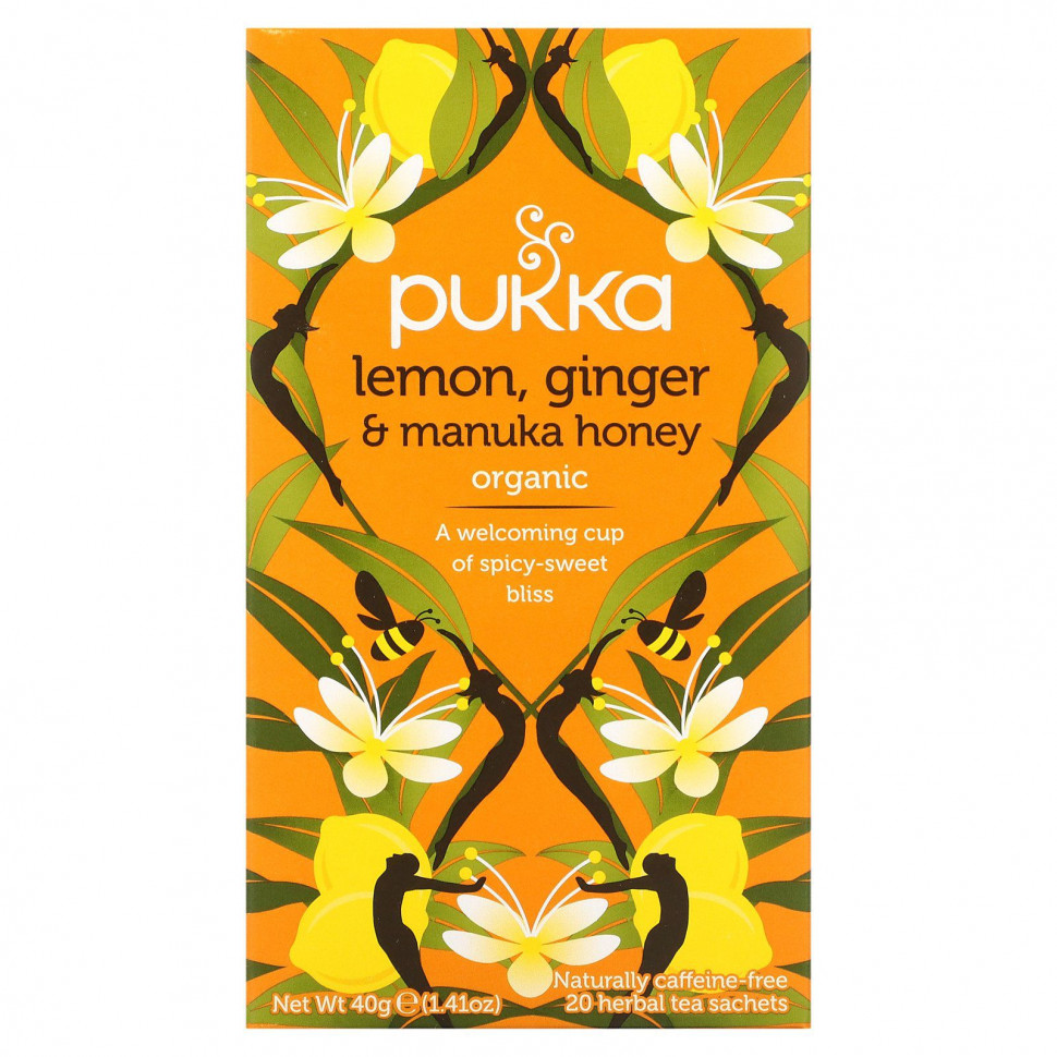   Pukka Herbs, Lemon Ginger & Munka Honey Tea, 20 Herbal Tea Sachets, 0.07 oz (2 g) Each   -     , -  