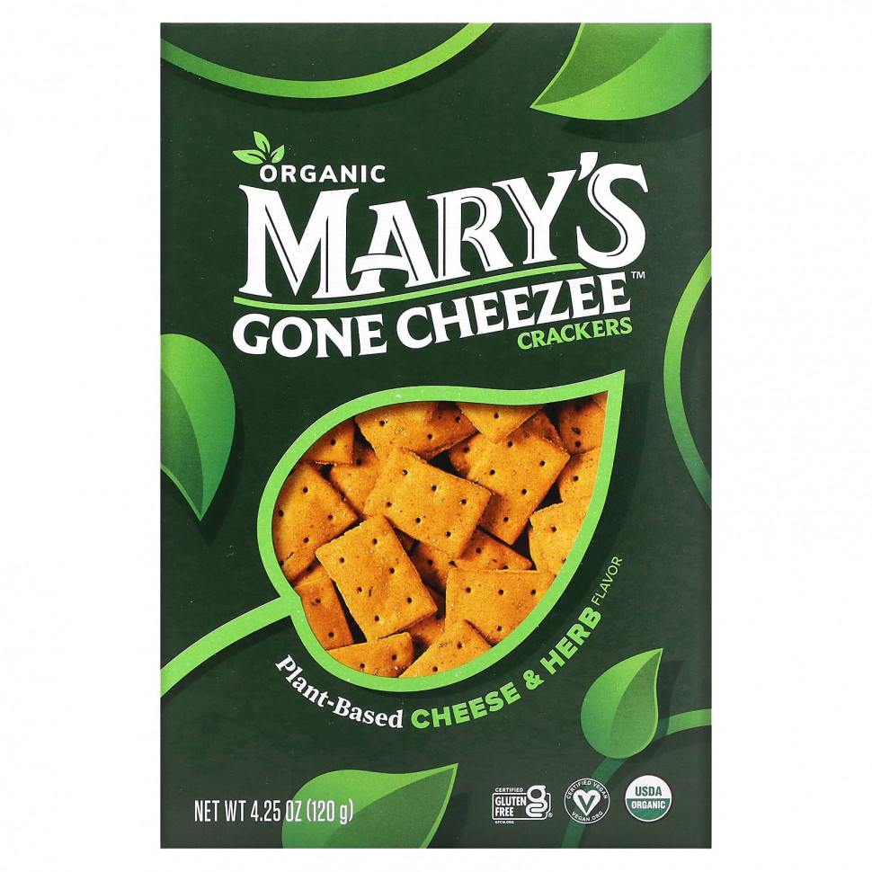   Mary's Gone Crackers, Mary's Gone Cheezee Plant-Based Cheese & Herb, 4.25 oz (120 g)   -     , -  