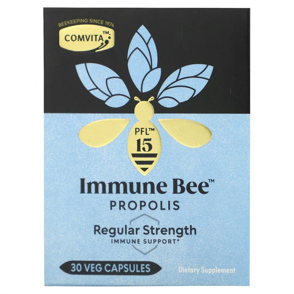   Comvita, Immune Bee Propolis, Regular Strength Immune Support, PFL15, 30 Veg Capsules   -     , -  