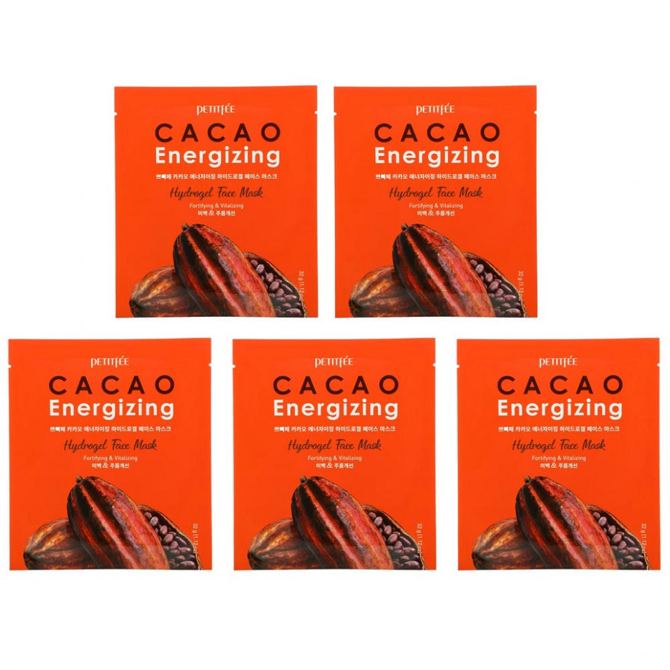   Petitfee, Cacao Energizing Hydrogel Face Mask, 5 Pack, 1.12 oz (32 g)   -     , -  