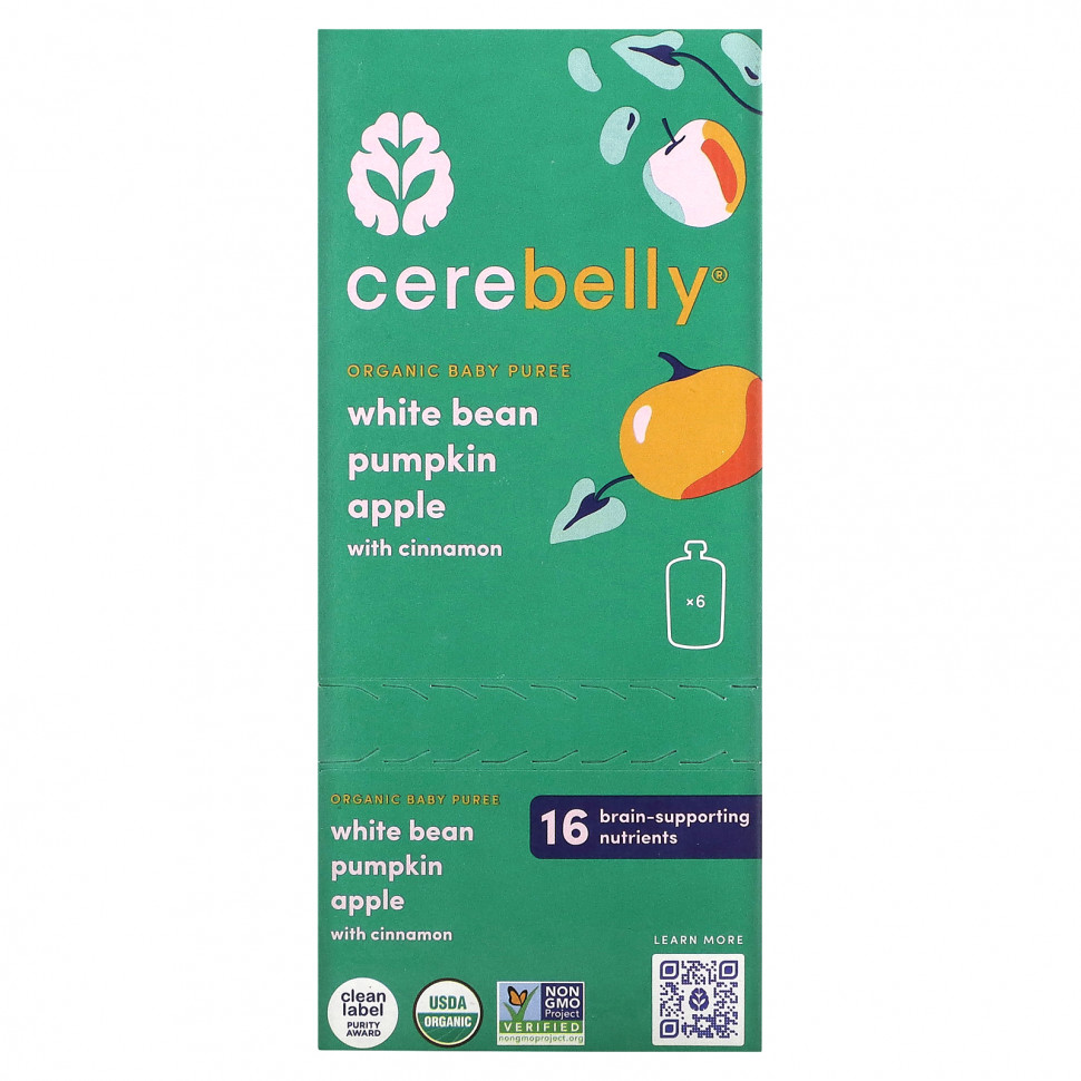   Cerebelly, Organic Baby Puree, White Bean, Pumpkin, Apple with Cinnamon, 6 Pouches, 4 oz (113 g) Each   -     , -  