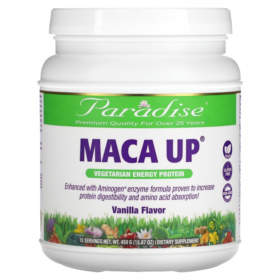   Paradise Herbs, Maca Up, Vegetarian Energy Protein, Vanilla, 15.87 oz (450 g)   -     , -,   