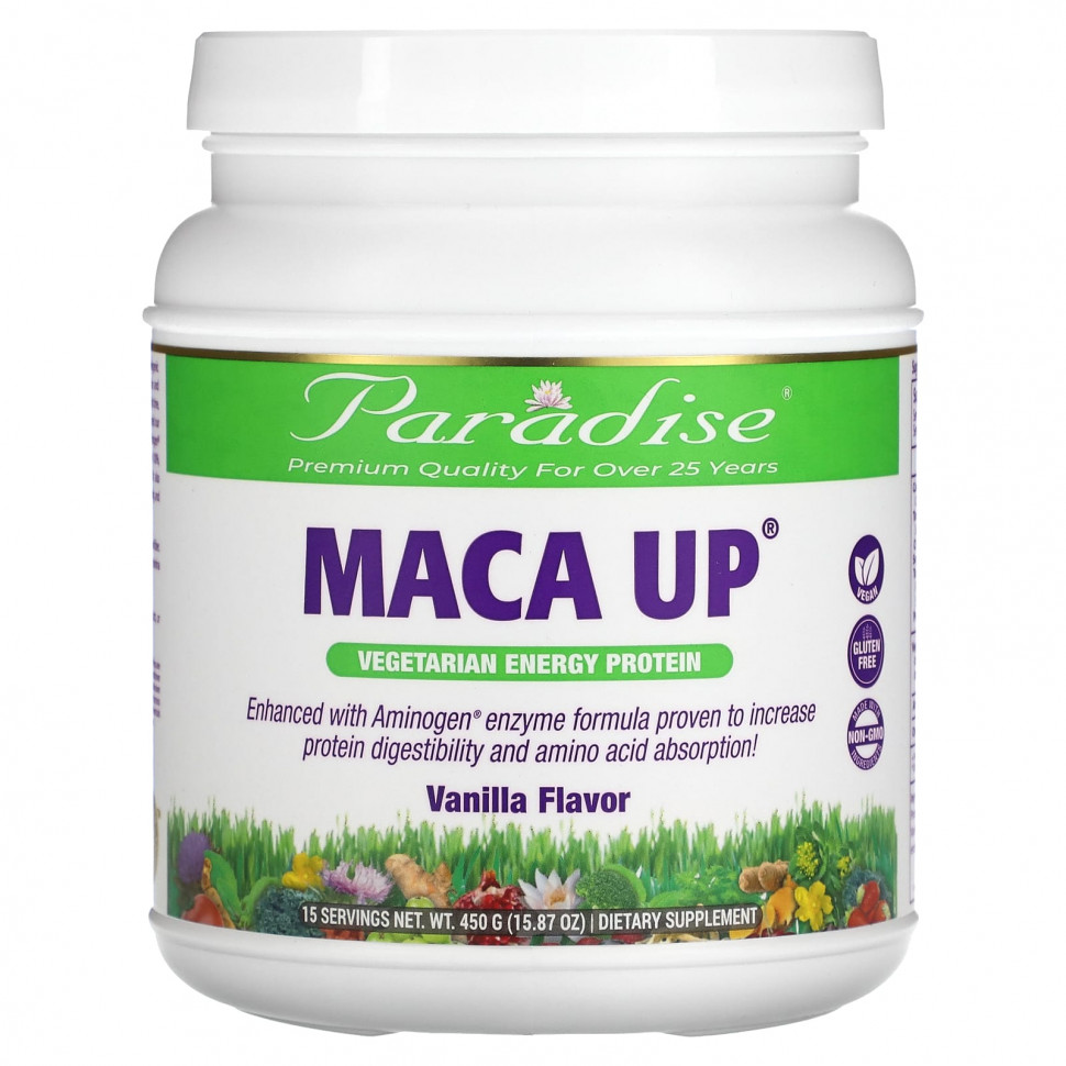   Paradise Herbs, Maca Up, Vegetarian Energy Protein, Vanilla, 15.87 oz (450 g)   -     , -  