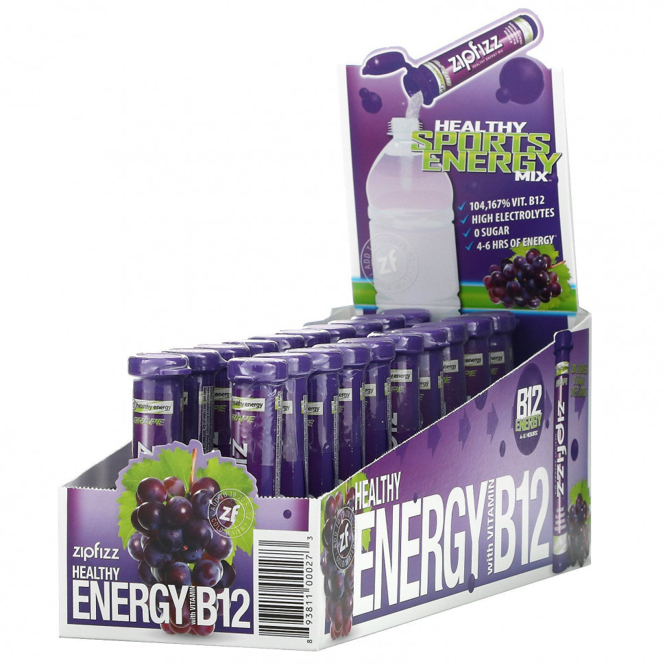   Zipfizz, Healthy Energy Mix, Grape Pack, 20 Tubes, 11 g Each   -     , -,   