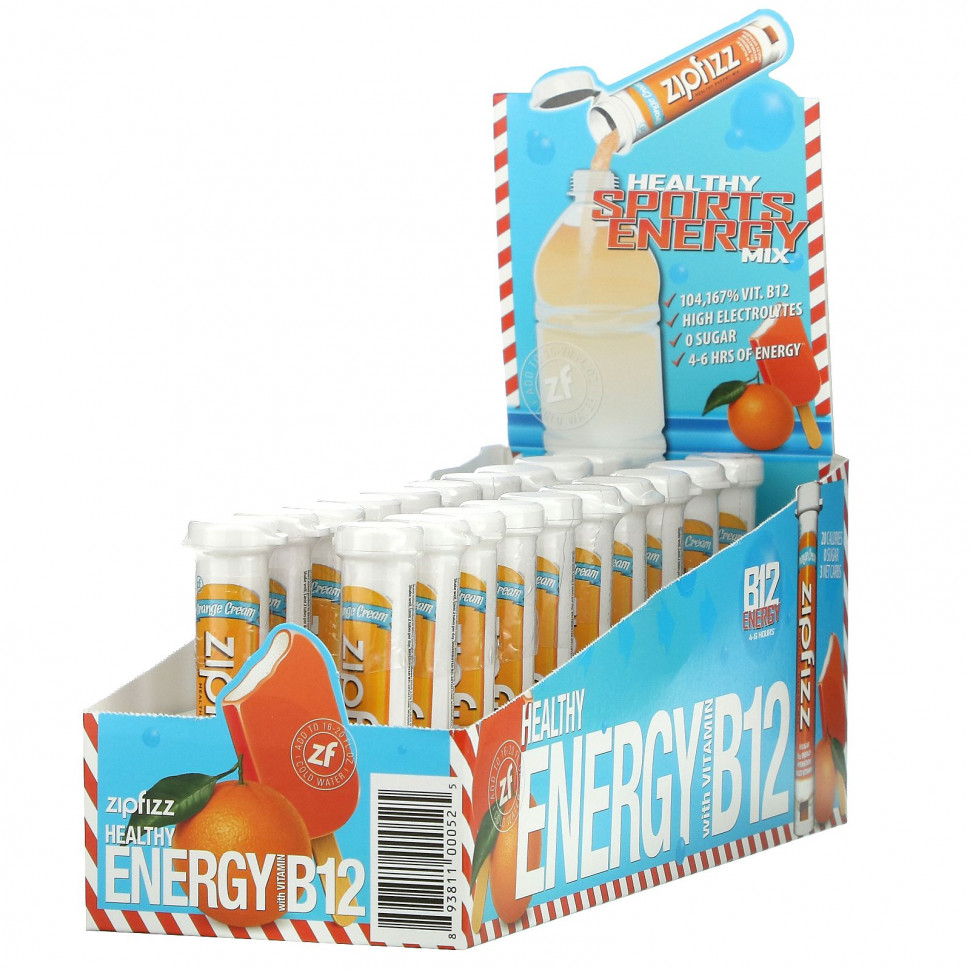   Zipfizz, Healthy Energy With Vitamin B12, Orange Cream, 20 Tubes, 11 g Each   -     , -,   