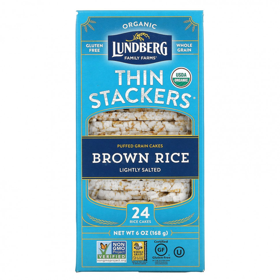   Lundberg, Thin Stackers, Brown Rice, Lightly Salted, 24 Rice Cakes   -     , -  