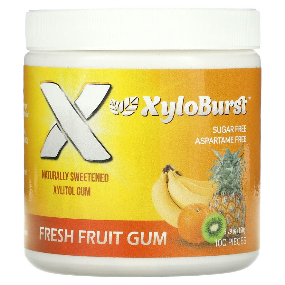   Xyloburst, Xylitol Chewing Gum, Fresh Fruit , 5.29 oz (150 g), 100 Pieces   -     , -  