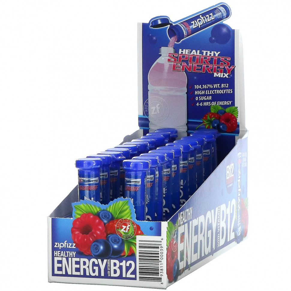  Zipfizz, Healthy Energy Mix With Vitamin B12, Blueberry Raspberry, 20 Tubes, 0.39 oz (11 g) Each   -     , -,   