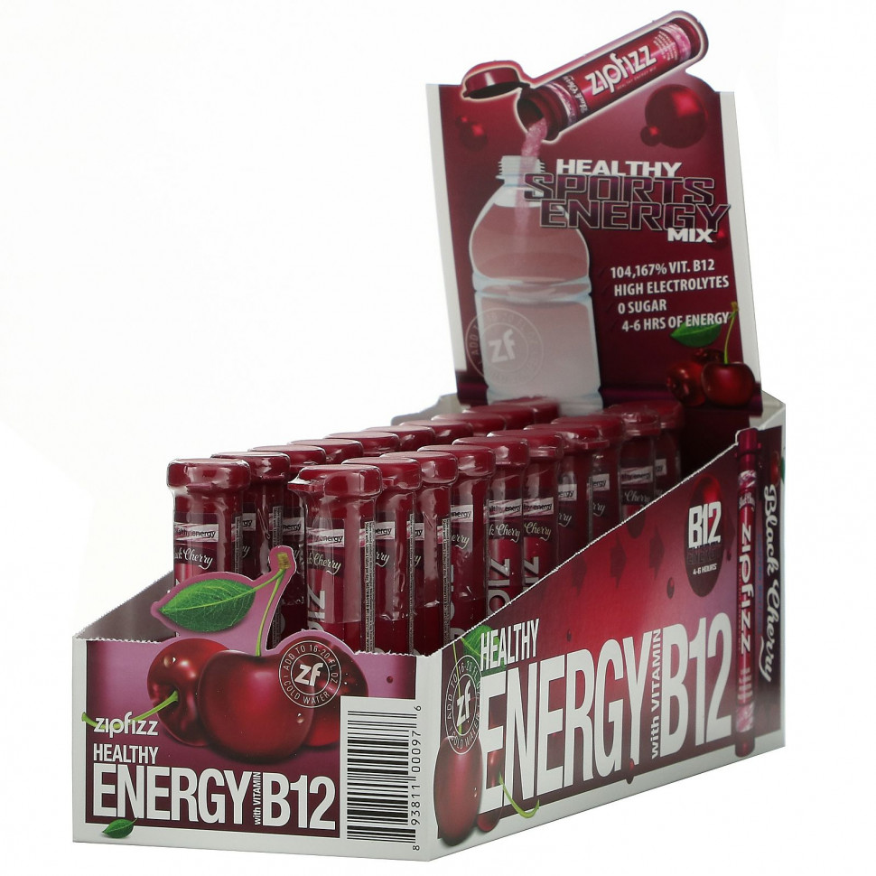   Zipfizz, Healthy Energy Mix With Vitamin B12, Black Cherry, 20 Tubes, 0.39 oz (11 g) Each   -     , -,   