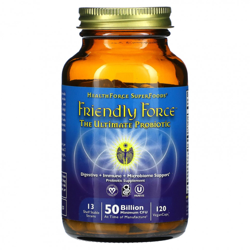   HealthForce Superfoods, Friendly Force, The Ultimate Probiotic, 50 Billion CFU, 120 Vegan Caps   -     , -  