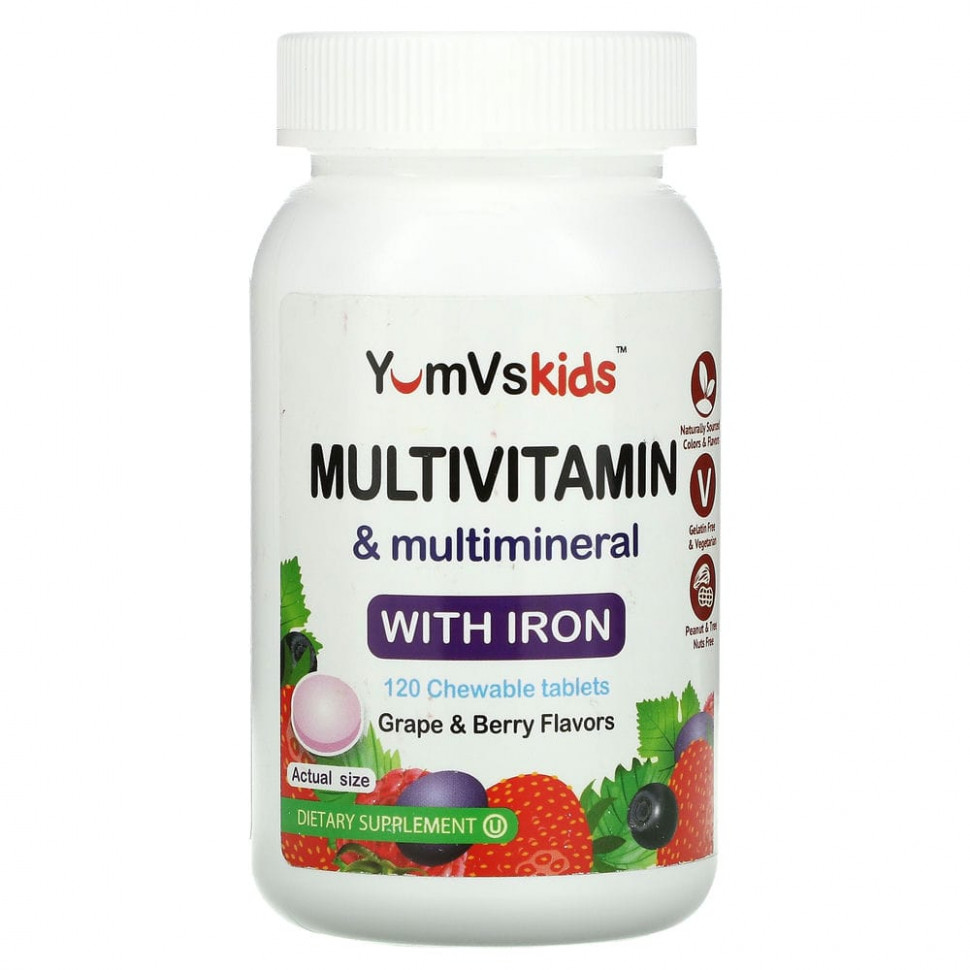   YumV's, Multivitamin & Multimineral With Iron, Grape & Berry Flavor, 120 Chewable Tablets   -     , -  