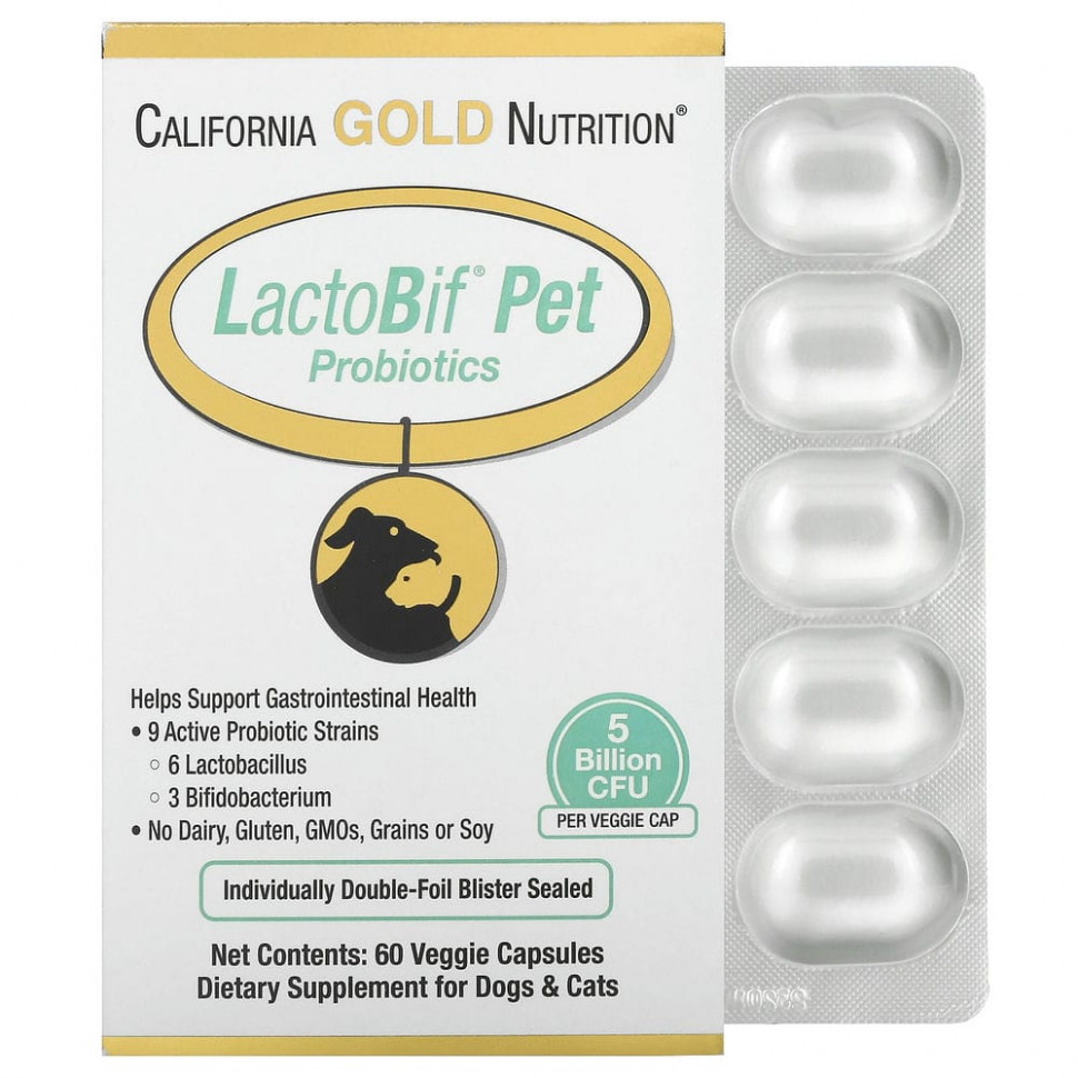   California Gold Nutrition,  LactoBif Pet, 5  , 60     -     , -  