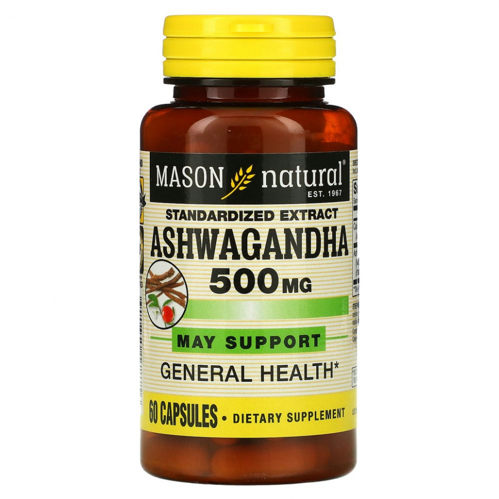  Mason Natural, Ashwagandha, 500 mg, 60 Capsules  IHerb ()