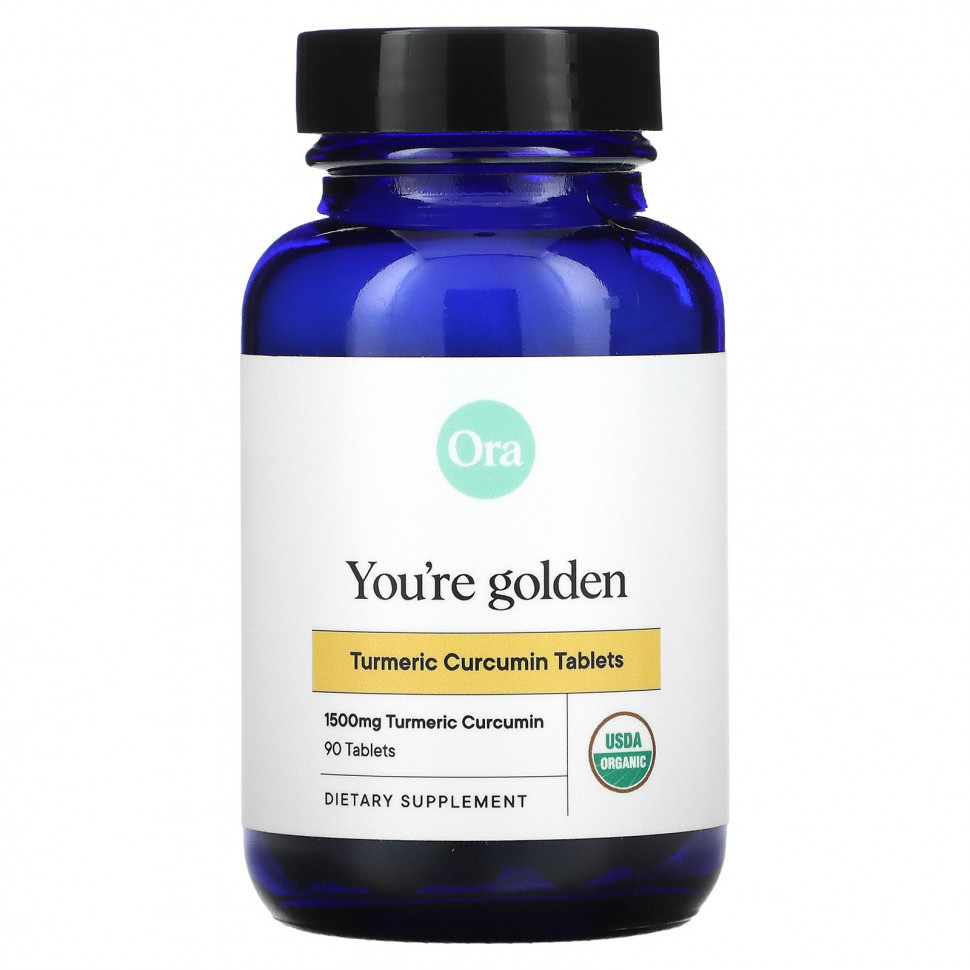   Ora, You're Golden, Organic Turmeric Curcumin Supplement, 500 mg, 90 Organic Tablets   -     , -,   