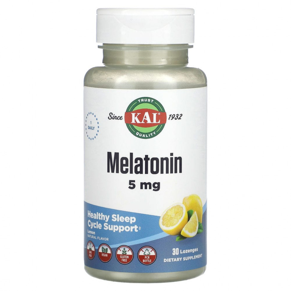  KAL, Melatonin, Lemon, 5 mg, 30 Lozenges  IHerb ()