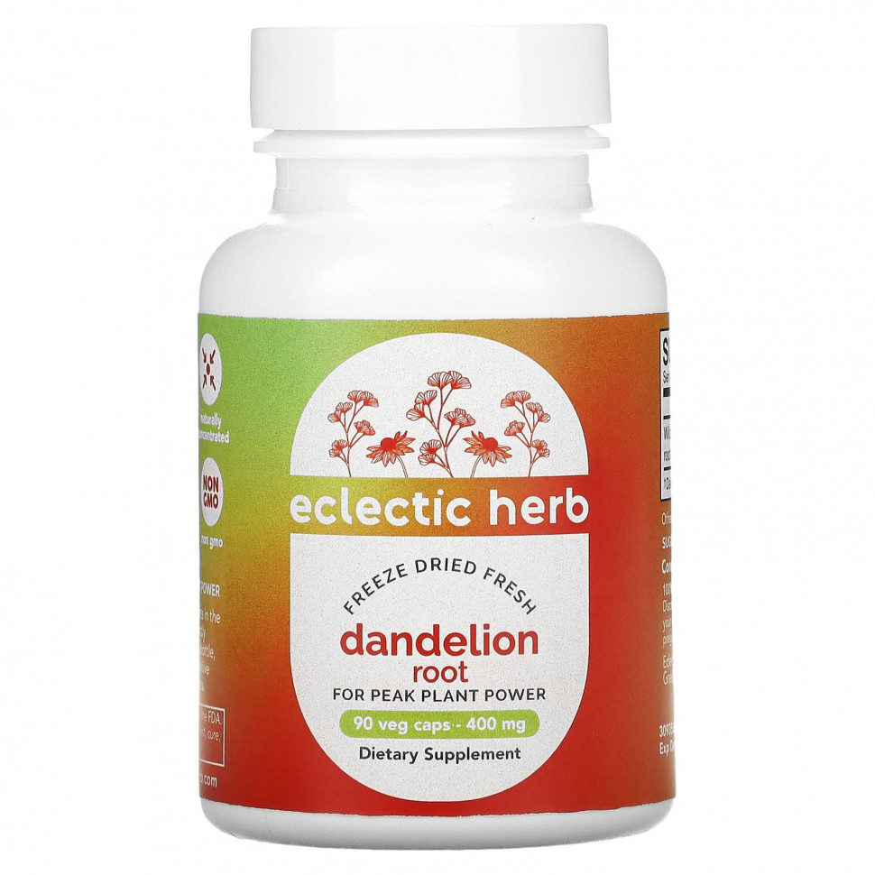   Eclectic Institute, Dandelion Root, Raw, 400 mg, 90 Non-GMO Veg Caps   -     , -  