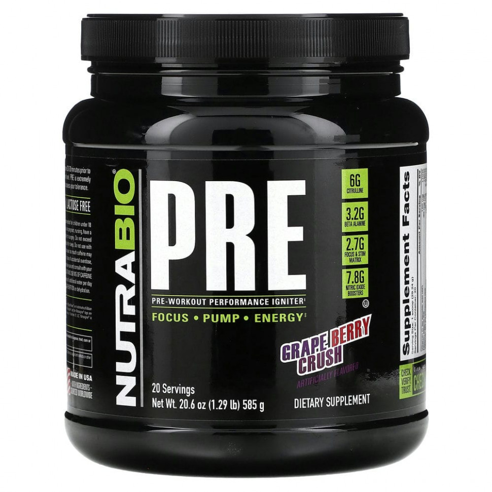   Nutrabio Labs, Pre-Workout Performance Igniter, Grape Berry Crush, 585  (1,29 )   -     , -  