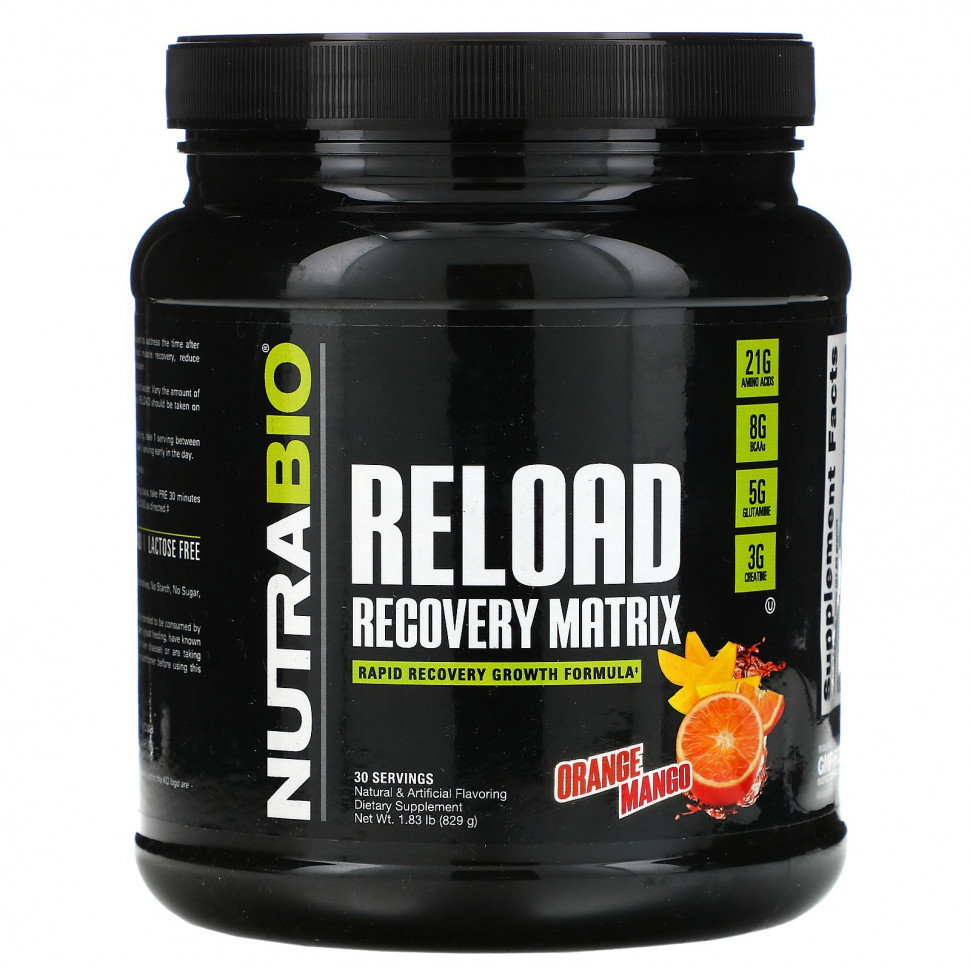   NutraBio Labs, Reload Recovery Matrix, Orange Mango, 1.84 lb (831 g)   -     , -  