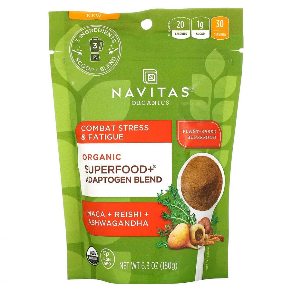  Navitas Organics, Superfood+ Adaptogen Blend, Maca + Reishi + Ashwagandha, 6.3 oz (180 g)  IHerb ()
