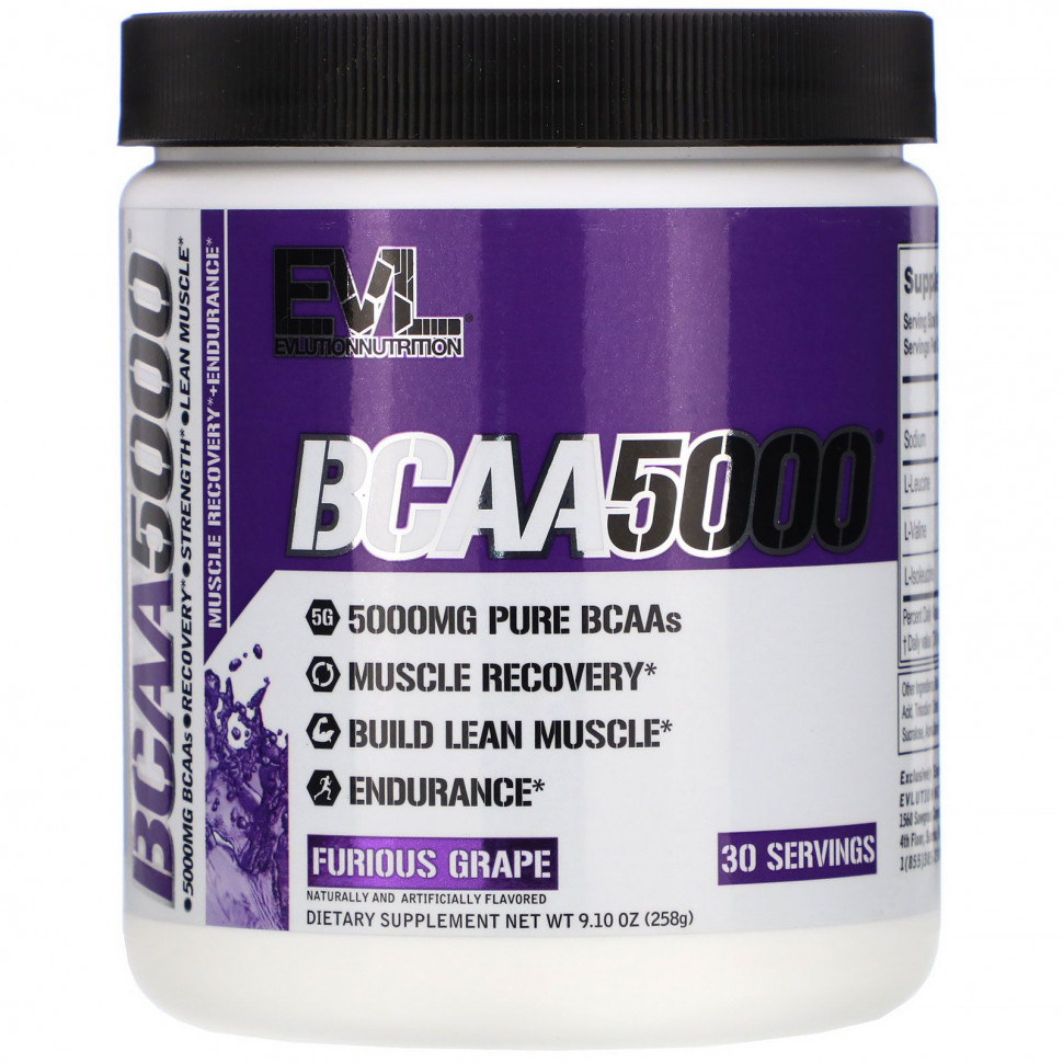   EVLution Nutrition, BCAA 5000, Furious Grape, 9.10 oz (258 g)   -     , -  