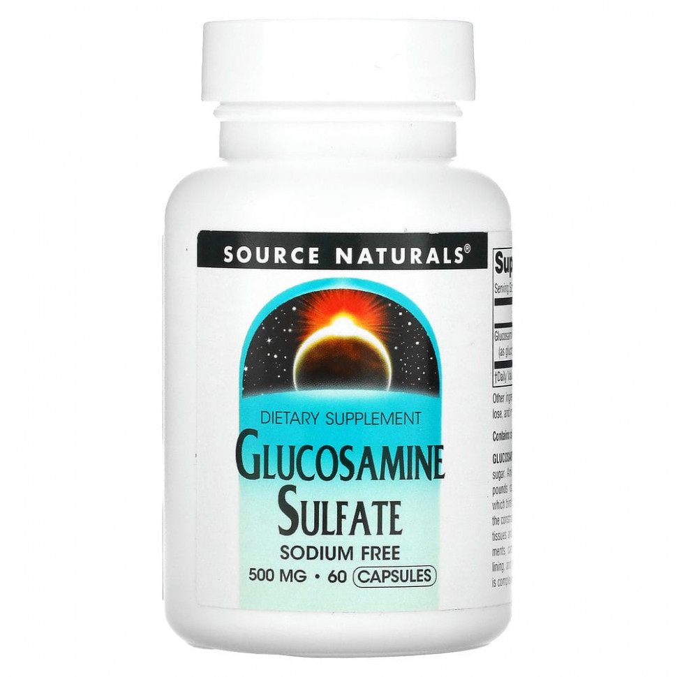   Source Naturals, Glucosamine Sulfate, Sodium Free, 500 mg, 60 Capsules   -     , -,   