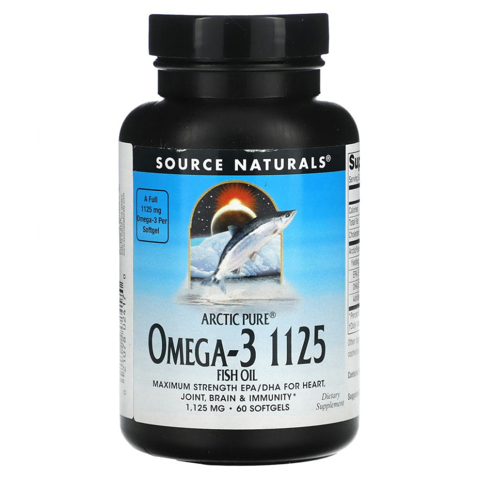   Source Naturals, Arctic Pure, Omega-3 Fish Oil, 1,125 mg, 60 Softgels   -     , -  