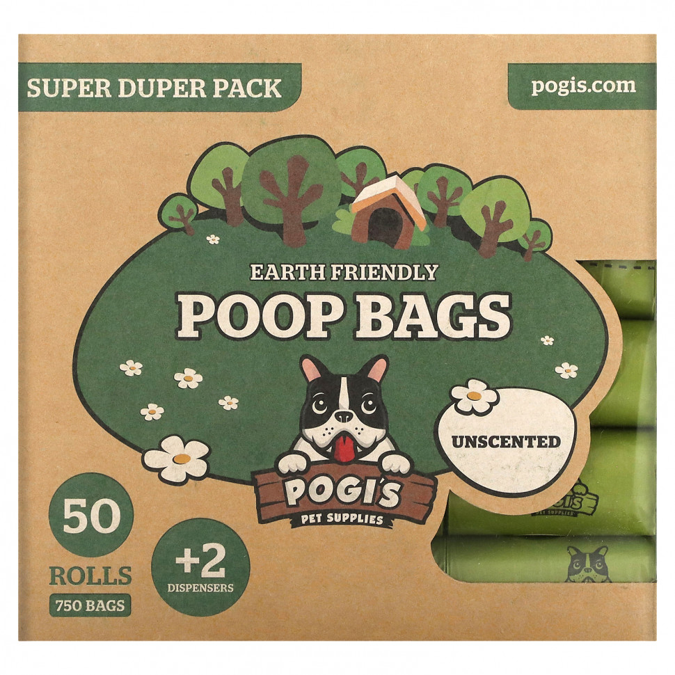  Pogi's Pet Supplies, Earth Friendly Poop Bags, Super Duper Pack, Unscented, 50 Rolls, 750 Bags, 2 Dispensers  IHerb ()