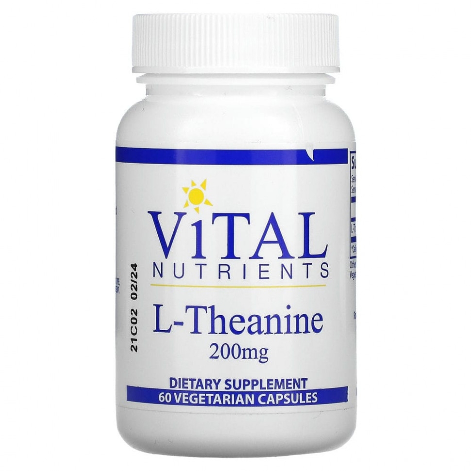   Vital Nutrients, L- Theanine, 200mg, 60 Veggie Capsules   -     , -  