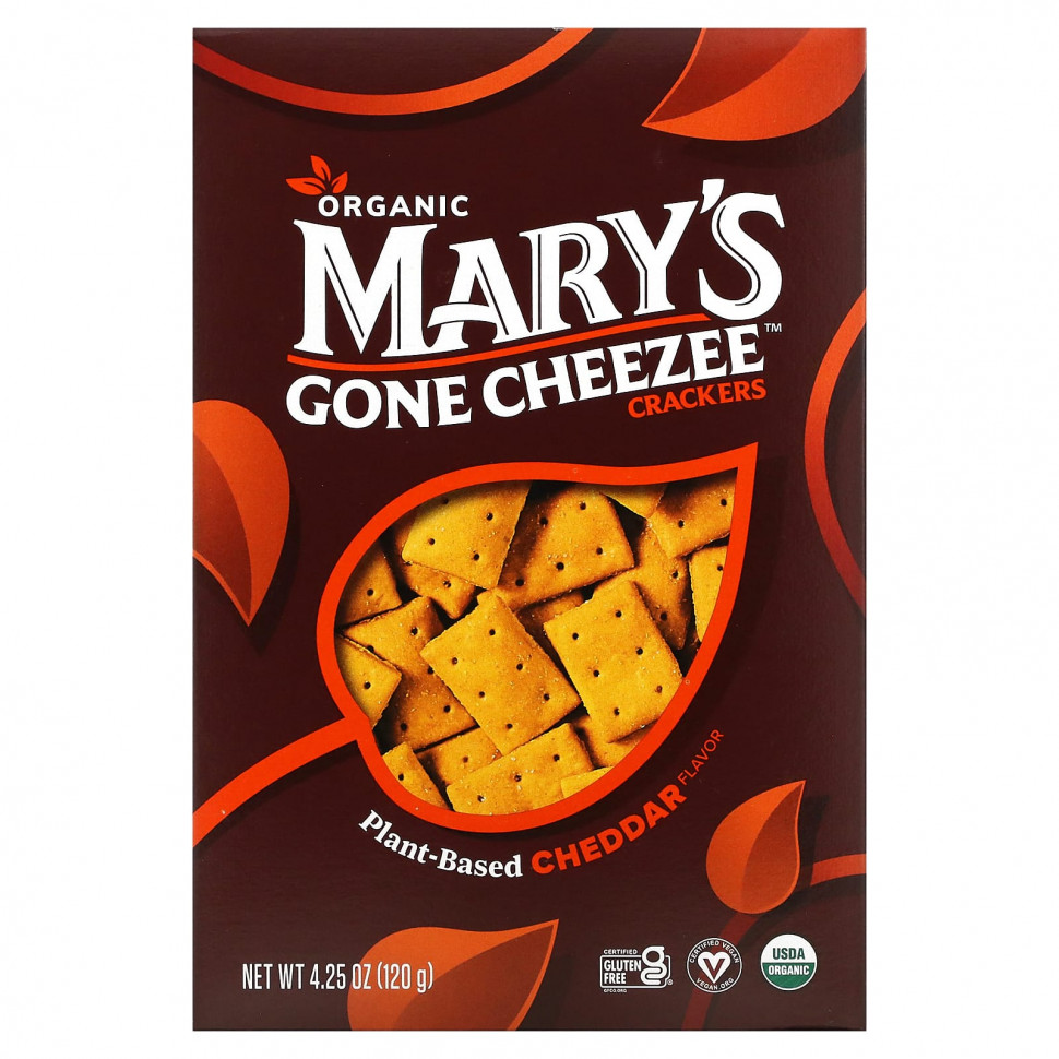   Mary's Gone Crackers, Mary's Gone Cheezee Plant-Based Crackers, Cheddar, 4.25 oz (120 g)   -     , -  