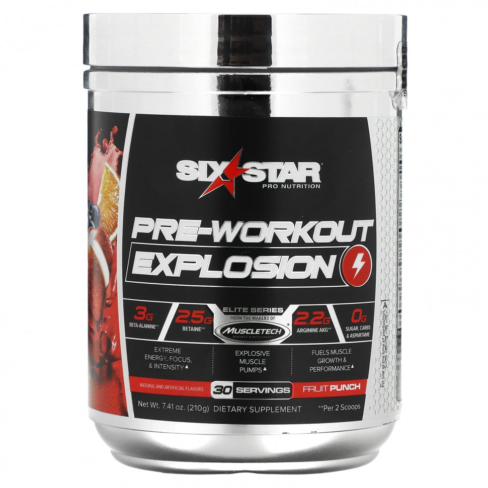   SIXSTAR, Pre-Workout Explosion, Fruit Punch, 7.41 oz (210 g)   -     , -  