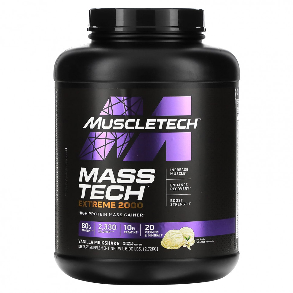   MuscleTech, Mass Tech Extreme 2000, Vanilla Milkshake, 6 lbs (2.72 kg)   -     , -  