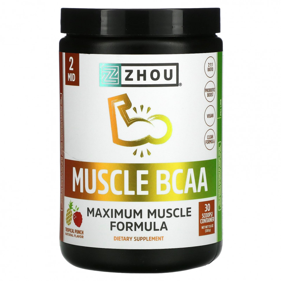   Zhou Nutrition, Muscle BCAA, Maximum Muscle Formula, Tropical Punch, 330  (11,6 )   -     , -  