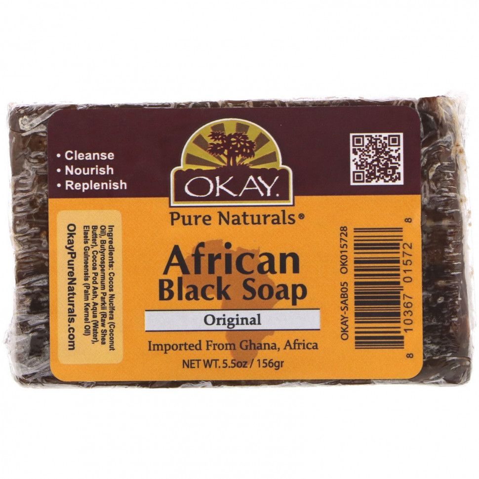   Okay Pure Naturals, African Black Soap, Original, 5.5 oz (156 g)   -     , -  