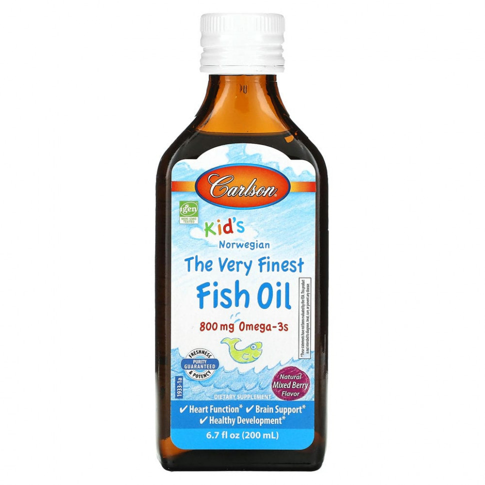   Carlson, Kids, The Very Finest Fish Oil, Natural Mixed Berry , 800 mg, 6.7 fl oz (200 ml)   -     , -  