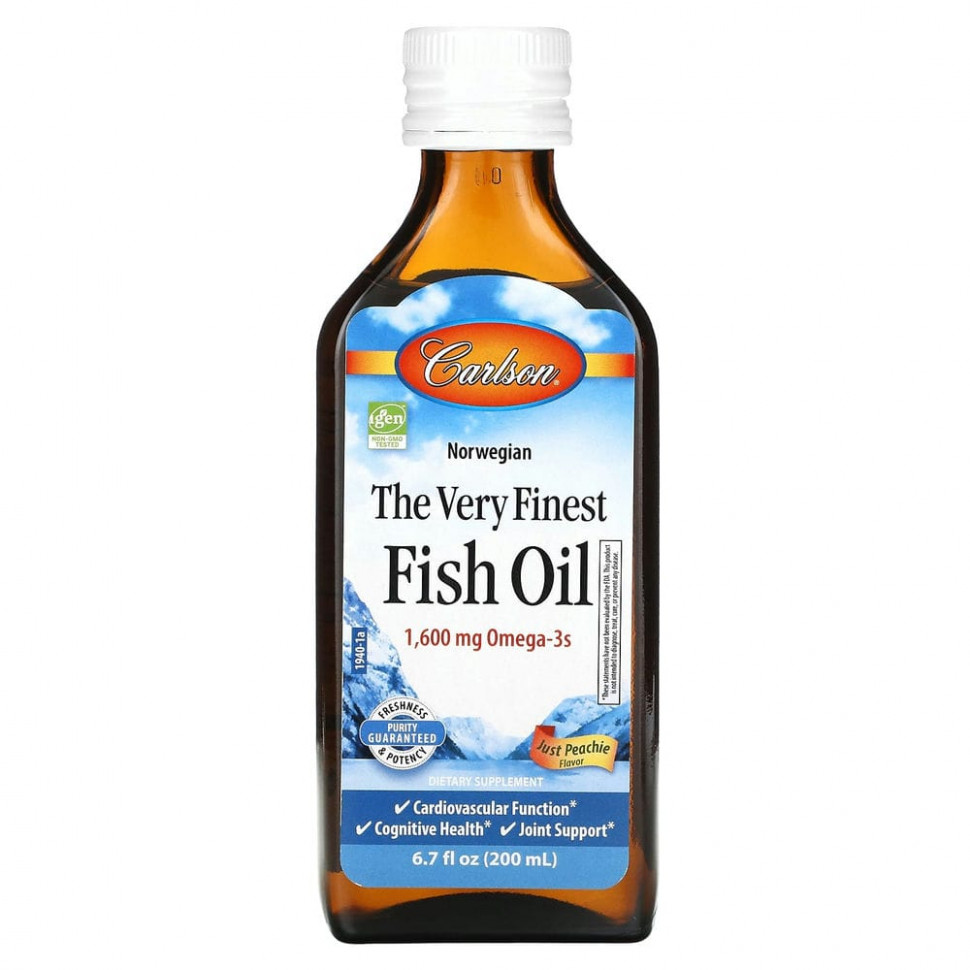   Carlson, The Very Finest Fish Oil, Just Peachie, 1,600 mg, 6.7 fl oz (200 ml)   -     , -  