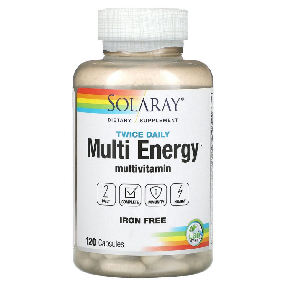   Solaray, Twice Daily, Multi Energy Multivitamin, Iron Free, 120 Capsules   -     , -,   