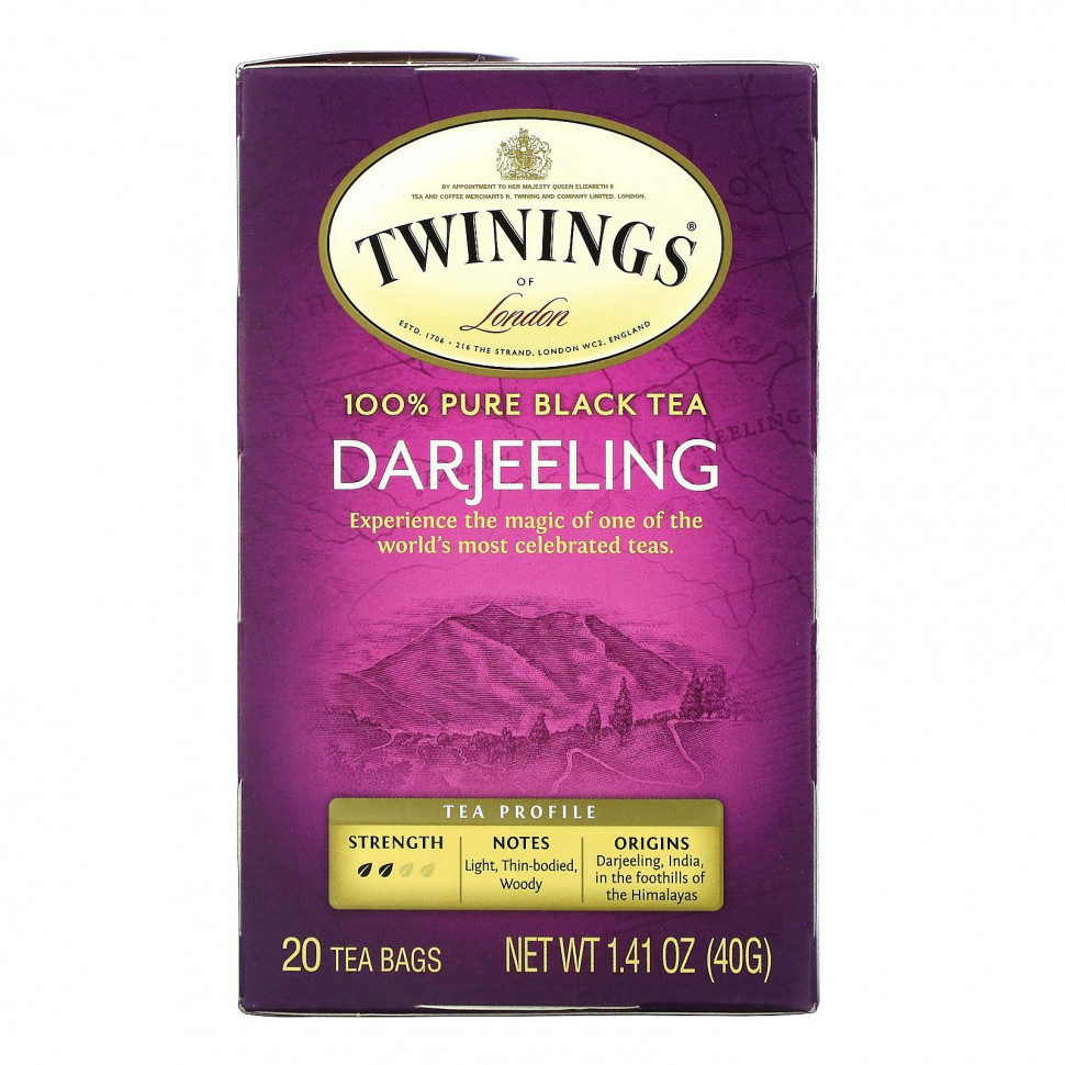   Twinings, 100% Pure Black Tea, Darjeeling , 20 Individual Tea Bags, 1.41 oz (40 g)   -     , -  