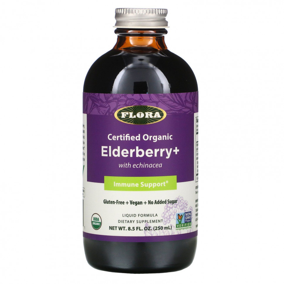   Flora, Certified Organic Elderberry +, 8.5 fl oz (250 ml)   -     , -  