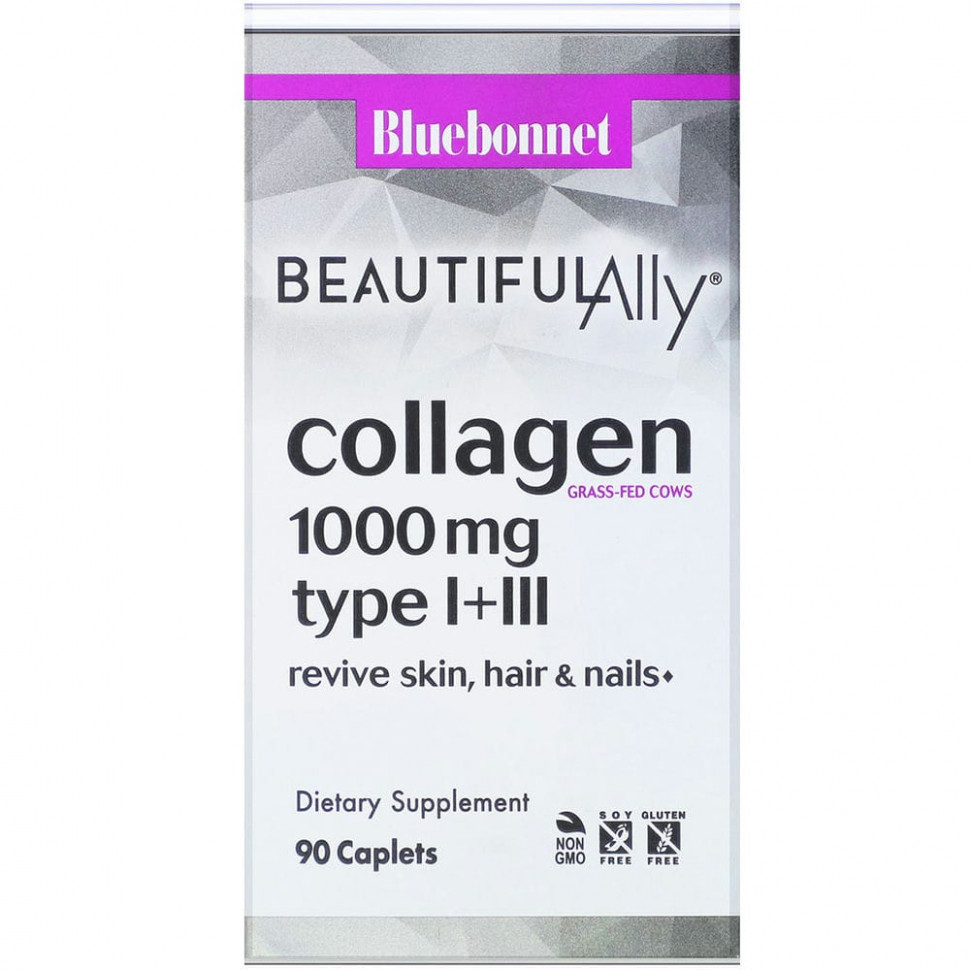   Bluebonnet Nutrition, Beautiful Ally, Collagen Type I+III, 1,000 mg, 90 Caplets   -     , -  