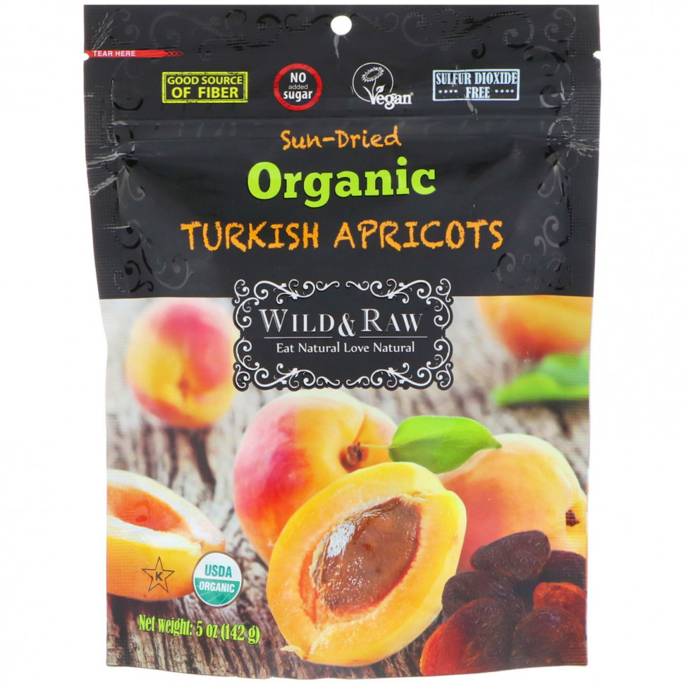   Nature's Wild Organic, Wild & Raw, Sun-Dried, Organic Turkish Aprricots, 5 oz (142 g)   -     , -  