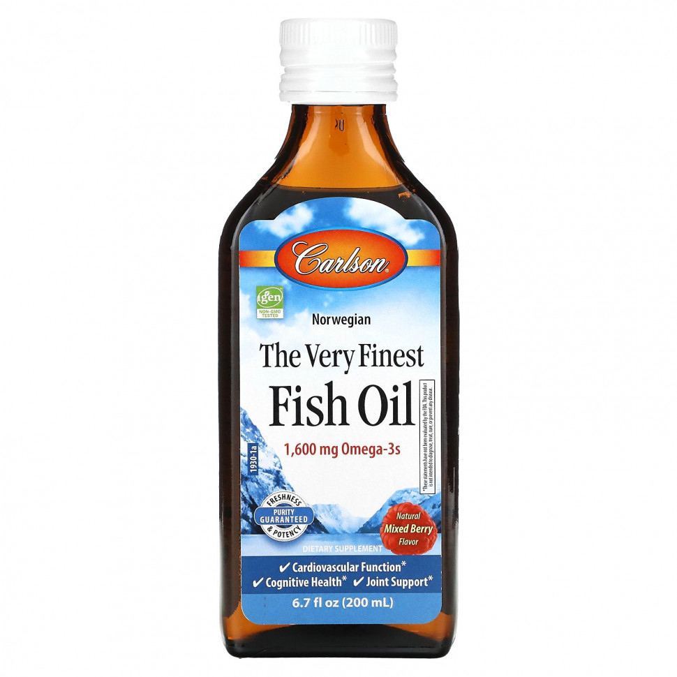   Carlson, Norwegian, The Very Finest Fish Oil, Natural Mixed Berry, 1,600 mg, 6.7 fl oz (200 ml)   -     , -  