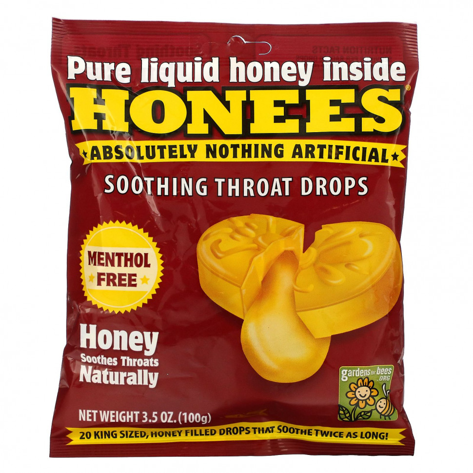   Honees, Cough Drops, Honey Menthol Free, 20 Cough Drops   -     , -  