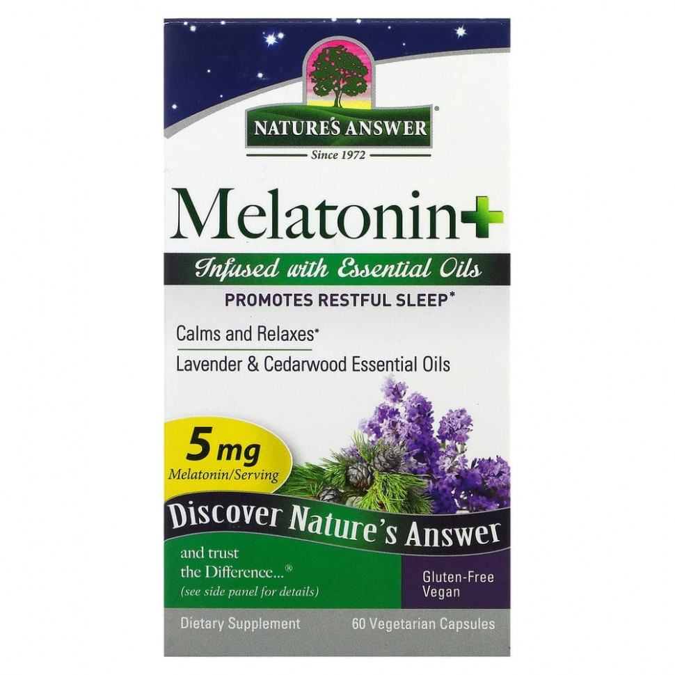  Nature's Answer, Melatonin +, 5 mg, 60 Vegetarian Capsules  IHerb ()
