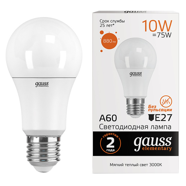 ���� ����� GAUSS Elementary 10�� �27 LED 880�� 3000K A60 ���  