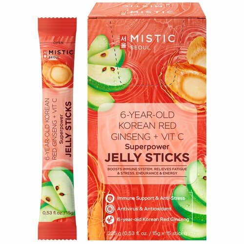   MISTIC 6-YEAR OLD KOREAN RED GINSENG+VIT C SUPERPOWER JELLY STICKS, 15pcs*15g/box     6-     -     , -  