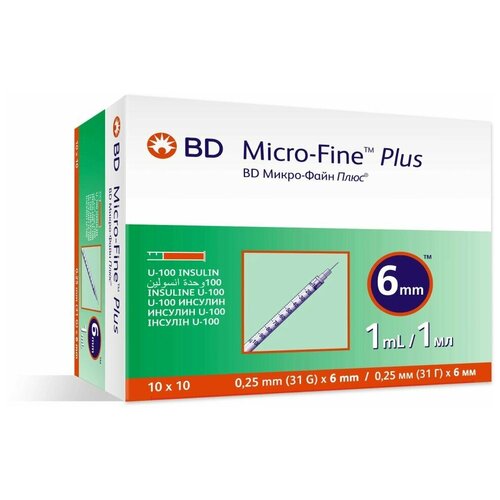     1     U100 BD Micro-Fine Plus 31G 0,25 x 6 , Becton Dickinson, 100   -     , -  