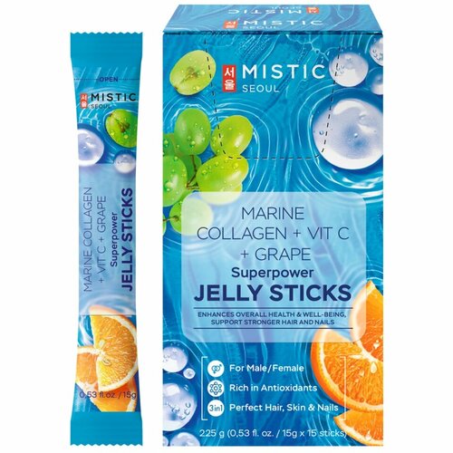   MISTIC MARINE COLLAGEN + VIT C + GRAPE SUPERPOWER JELLY STICKS, 15pcs*15g/box c           -     , -  